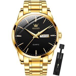 Olevs Men's Gold With Black Dail Stainless Steel with Luminous Stylish Watch